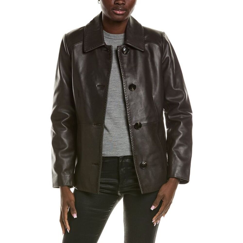 Anne Klein Womens  Missy Leather Jacket, Brown